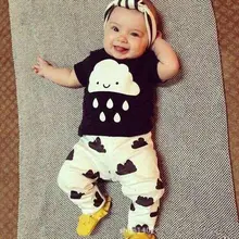 2016 Infant Baby Girl Boy Clothes Set Newborn T shirts Cotton Short Sleeve Tops Pants Clouds Rain Pattern 2PCS Suit Outfit