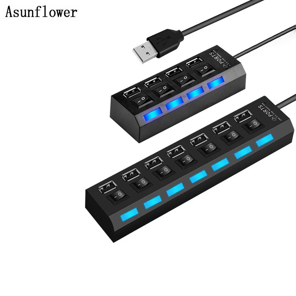 USB HUB 2 0 4 7 Port Portable USB 2 0 HUB Multi Splitter With On