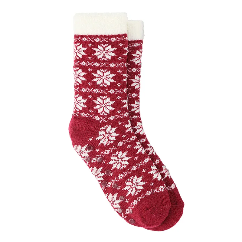 Женские домашние носки с нейлоновой подкладкой, теплые зимние теплые мягкие носки-тапочки для женщин - Цвет: Red