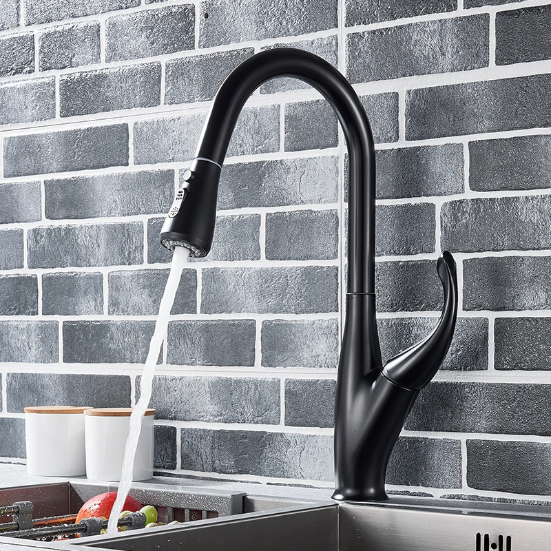  Quyanre Matte Black Pull Out Kitchen Faucets Single Handle Hot Cold Water Mixer Tap 360 Rotation Ki - 33011398818