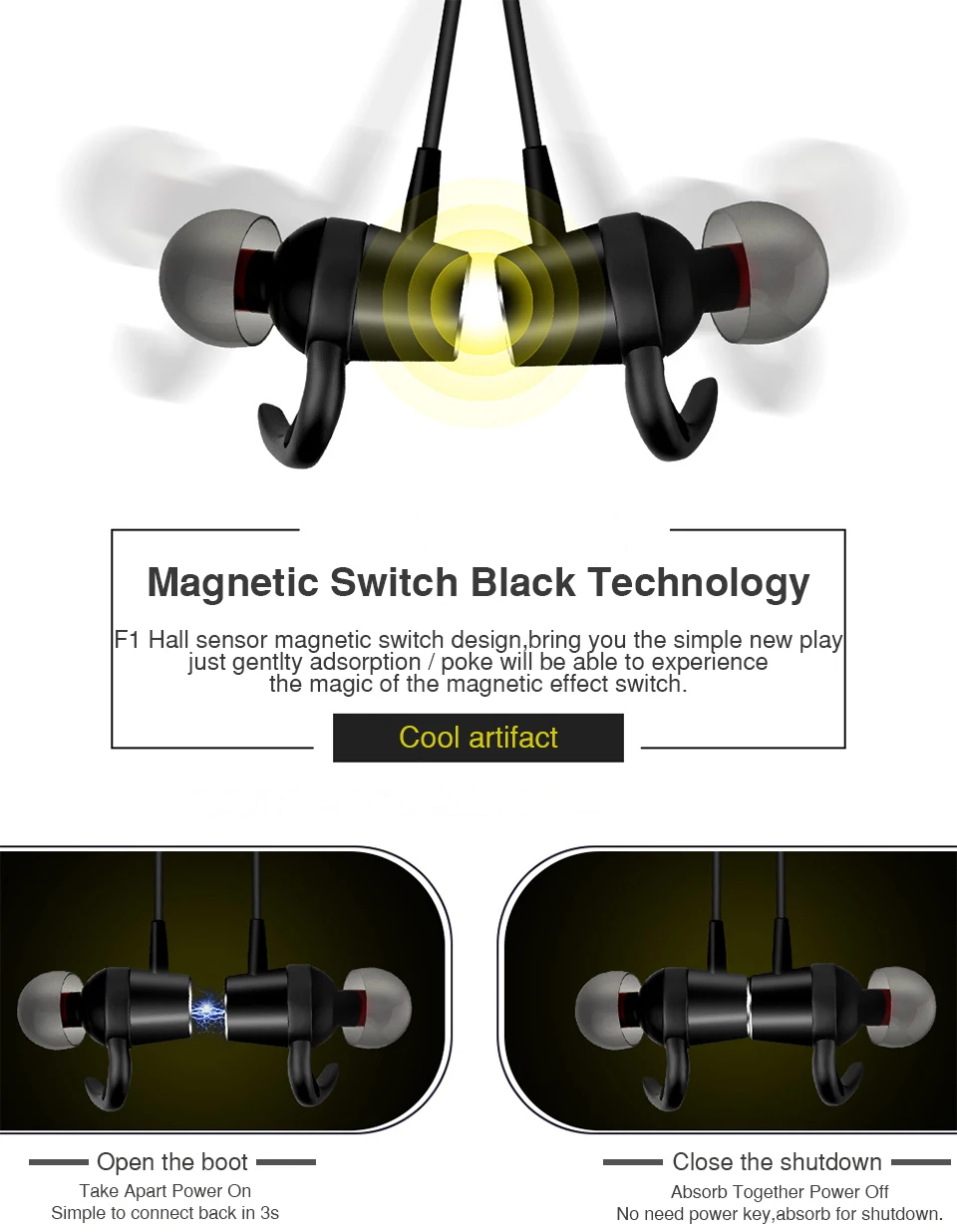 Magnetic switch sports headphones wireless Bluetooth earphones sweatproof running headset gamer earbuds with MIC for iphone 7 (2)