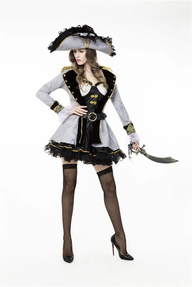 Для женщин Роскошные Пиратская шляпа для костюмов платье комплект из 2 предметов; маскарадный костюм; пикантные армейская Униформа костюм
