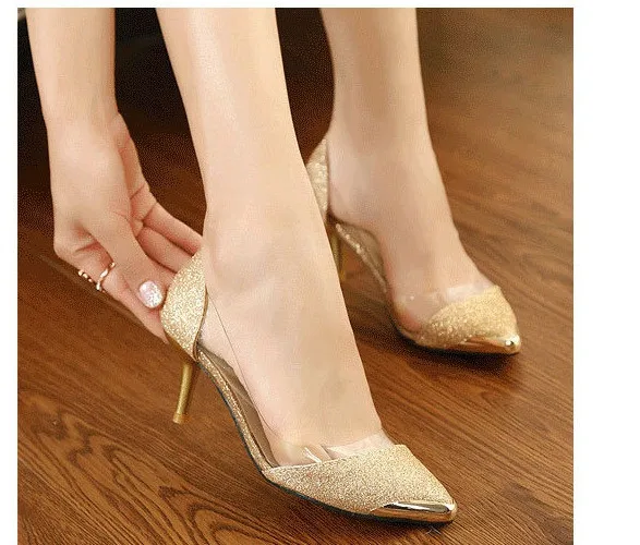 Модные женские туфли-лодочки; высококачественные модные туфли-лодочки из искусственной кожи на тонком высоком каблуке; туфли золотистого и серебристого цвета; женская обувь; большие размеры 35-42
