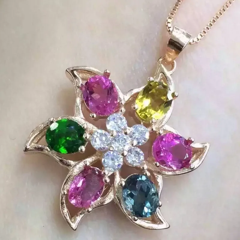 natural multicolor tourmaline pendant 925 sterling silver natural