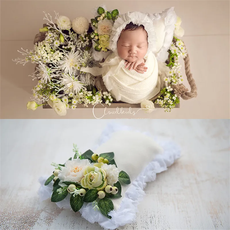 Newborn Photography Accessories Backdrop Flower Pillow Decoration Auxiliary Props Studio Baby Posing Props for Girls Photo Shoot