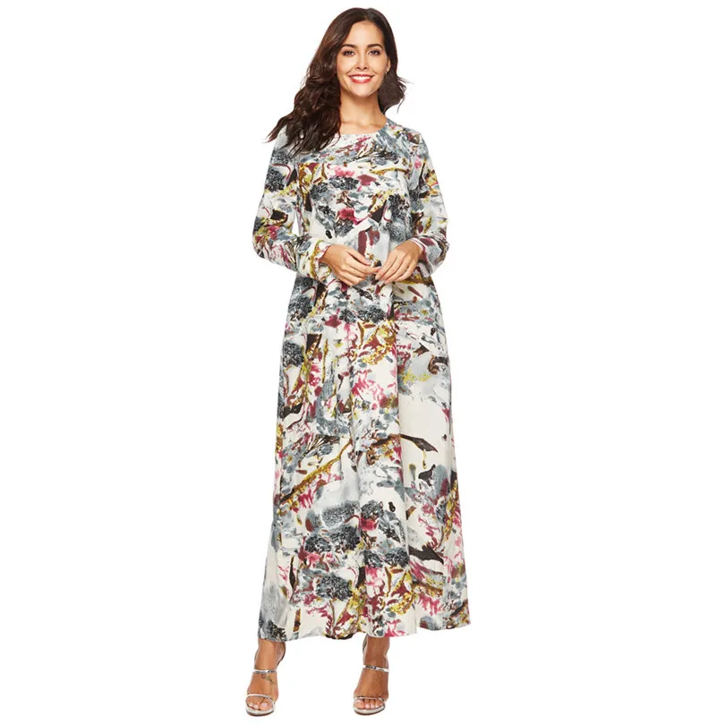 

O Neck Maxi Dress Women Long Sleeve Party Dress Print Casual Dress Elegant Plus Size Vestido De Fasta Dropshipping 40OR10