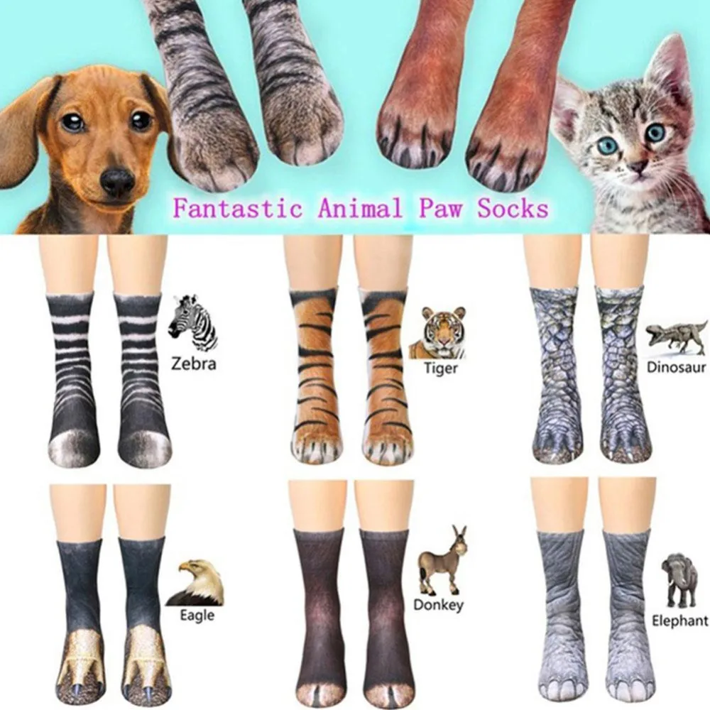 

New Hot 100% Cotton Children Kids Unisex 3D Animal Paw Crew Socks Sublimated Print Socks Funny Socks Femme Free Shipping