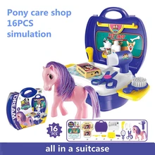 16 Pcs role play Pet Store Shop Pretend Play Toy Pet Pony care Kits in Suitcase
