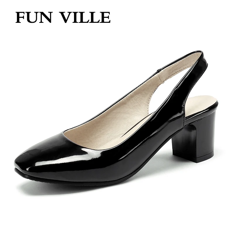 

FUN VILLE New Fashion Summer Women Sandals High Quality PU Leather Woman High Heels shoes Sweet Female Sandals Round Toe