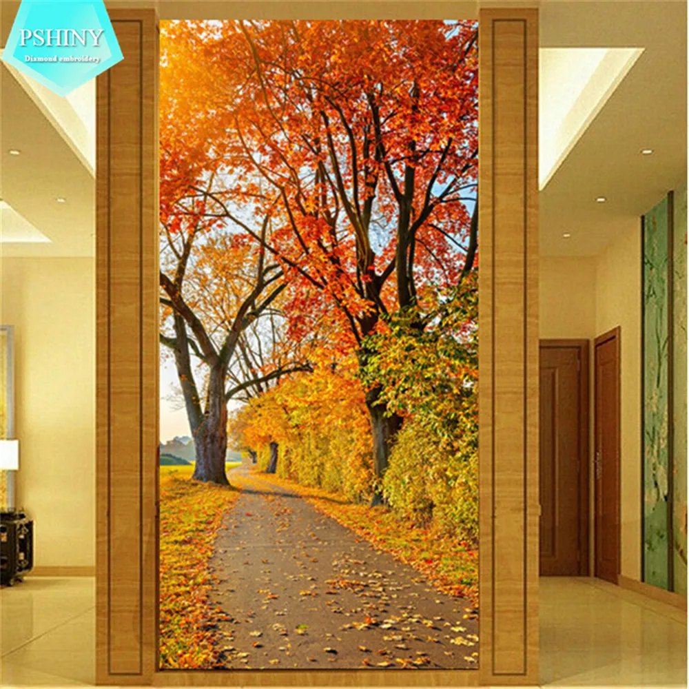 

PSHINY 5D DIY Diamond embroidery Maple landscape picture Home Decor Full Mosaic kit round rhinestone needlework diamond Painting