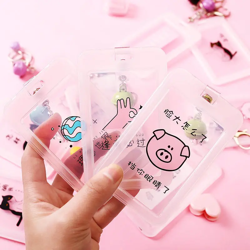 

Coloffice Kawaii Cute Cartoon Transparent Card Holder Set Creative Text Hard Cover Students Bus Card Campus Card Holder Random