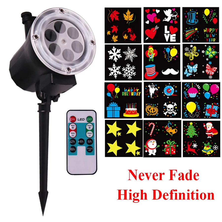 

Thrisdar High Definition 12 Pattern Christmas Laser Projector Lamp Outdoor Garden Lawn Projection Snowflakes Star LED Spotlight