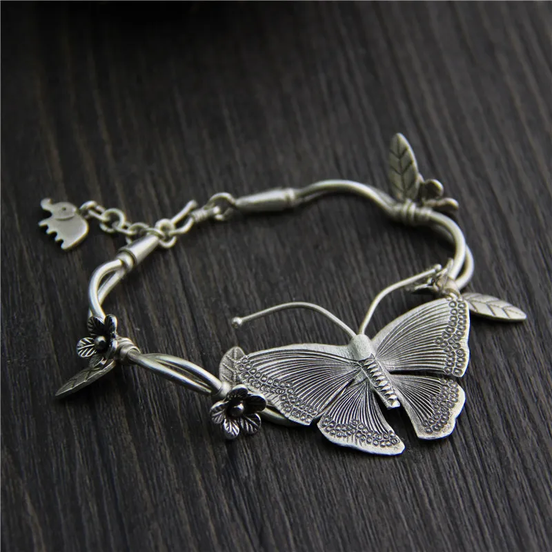 

Silver Wholesale Thailand Chiang Mai Handmade Silver Butterfly Bracelet S925 Sterling Silver Retro Ethnic Style Female Models