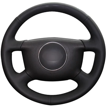 

Black Natural Leather Car Steering Wheel Cover for Audi A2 (8Z) A3 (8L) Sprotback A4 (B5 B6) Avant A6 (C5) A8 (D2) S4