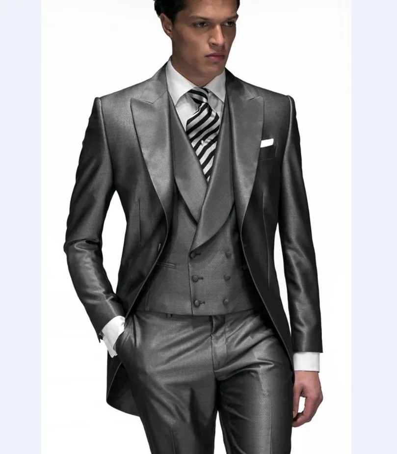 6343 30 De Réductionstyle Du Matin Hommes Dhonneur Revers De Pointe Marié Tuxedos Vert Gris Foncé Hommes Costumes De Mariage Meilleur Homme