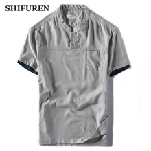 Shifuren повседневное хлопковое белье Рубашки для мальчиков Для мужчин короткий рукав дышащая новые летние мужские Рубашки для мальчиков Топы корректирующие Китайская традиционная Стиль Размеры M-4XL