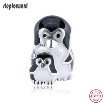 

Top Quality Lovely Enamel 925 Sterling Silver Penguin Mother And Baby Charm Fitting European Famous Bracelet