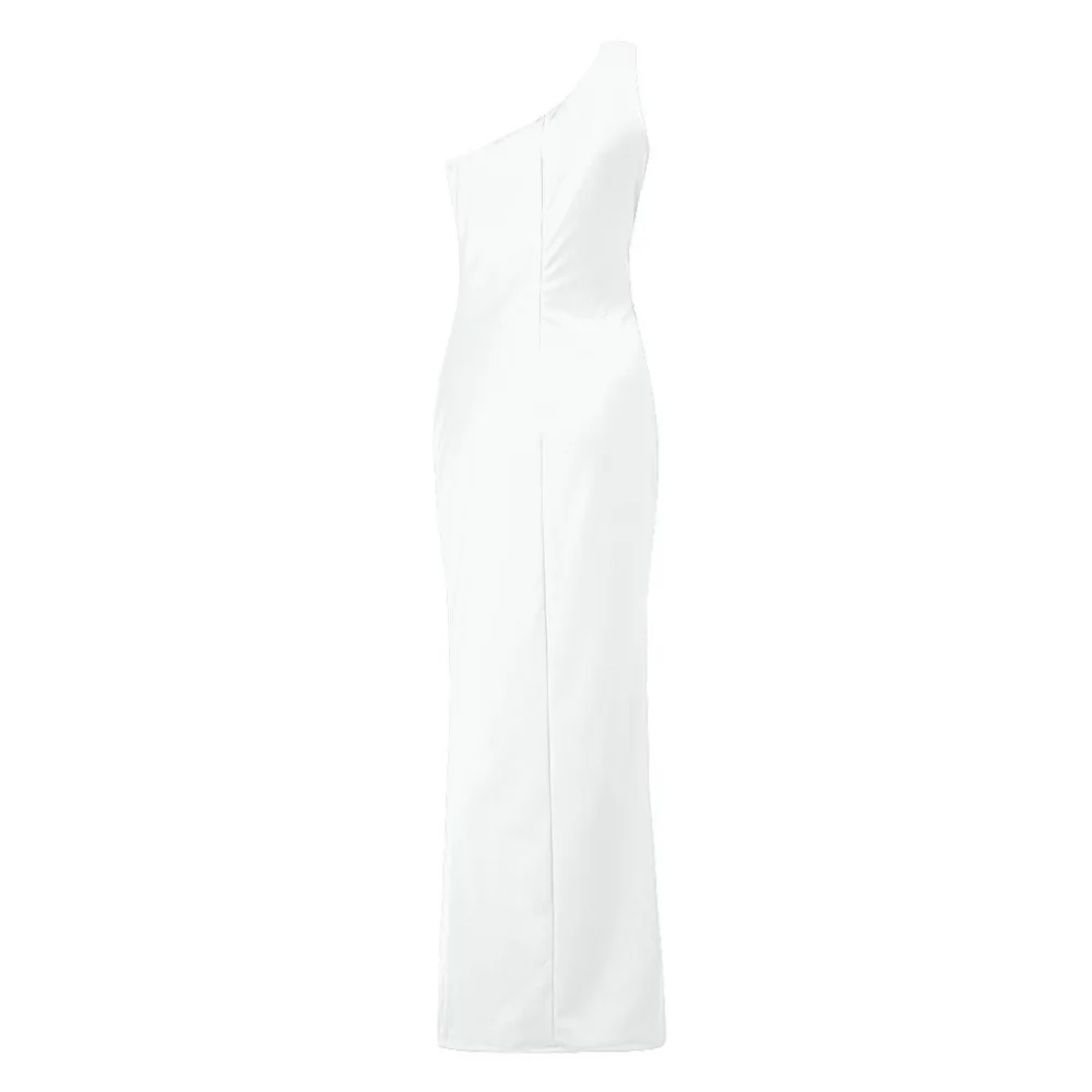  Womens Summer sexy One Shoulder Ruched Ruffle Formal Ladies Evening Dress Slim  Maxi Dresses chiffon dress  #4M15 (11)