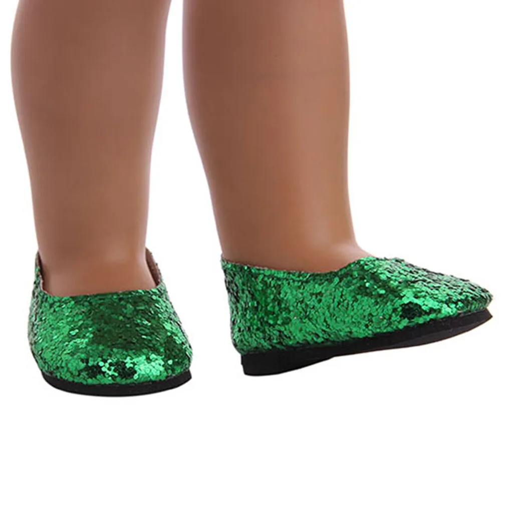 Lovely Handmade Sequins Shoes for   18inch Doll Dress up Accessories Green