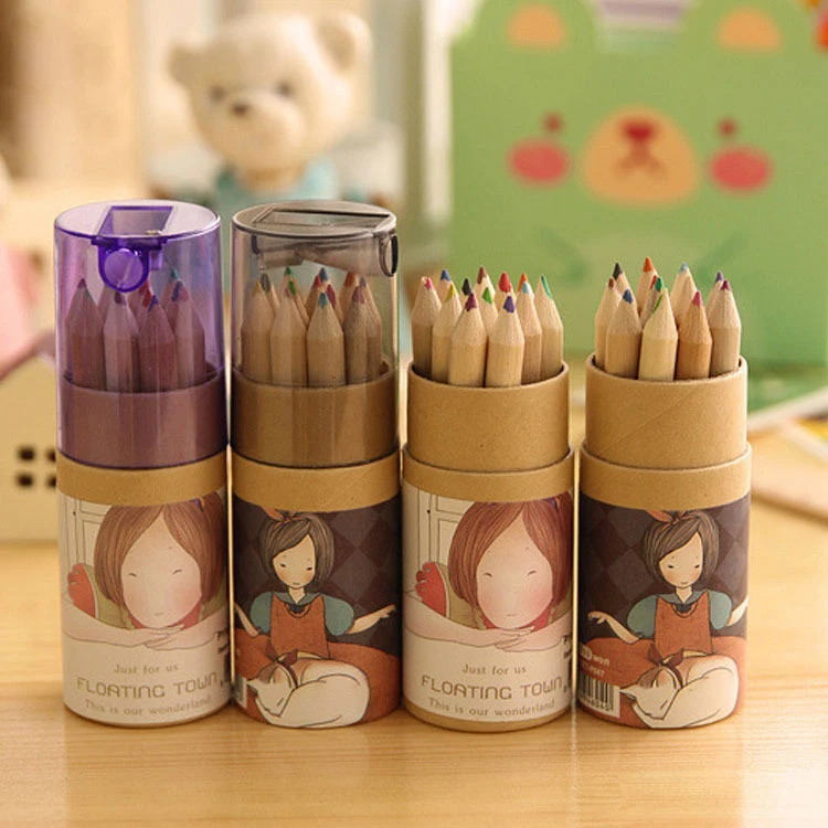 

12 PCS/set Kawaii Cute Girl Wooden Colored Pencil Set Wood Color Pencils for Kid School Stationery Drawing Papeleria sl1190