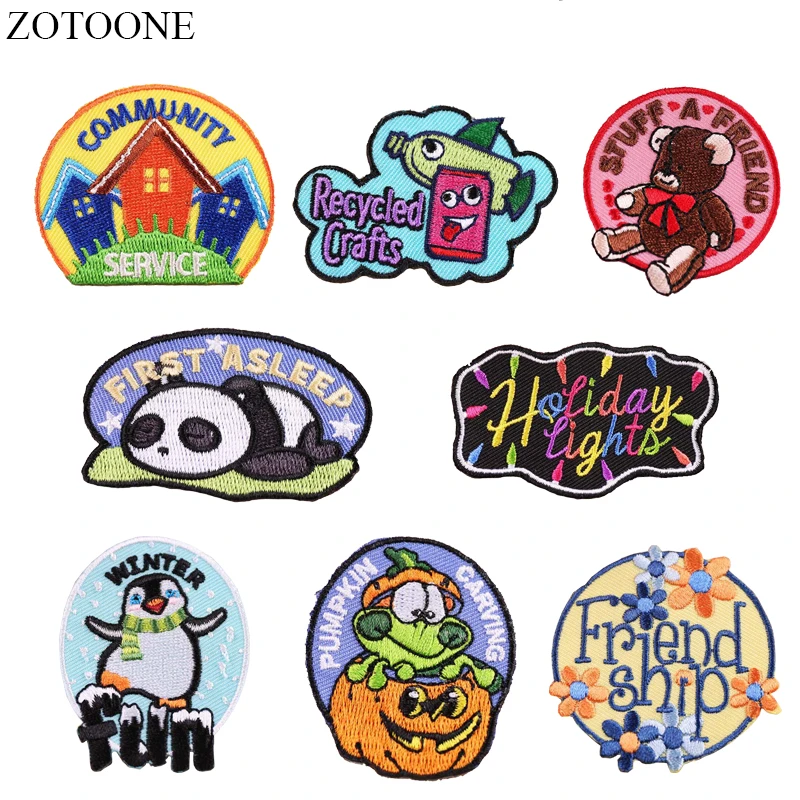 

ZOTOONE Iron on Cute Penguin Panda Patches for Clothing Backpack Applique Embroidery Letter Patch Stripe on Clothes DIY Badge