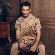 2 шт мужской летний Классический Шелковый Атласный пижамный комплект мужской короткий рукав кнопка вниз рубашка с эластичной талией брюки пижамы Loungewear