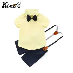 Kimocat/Новый 2 шт. Длинные рукава + подтяжки для маленьких мальчиков Одежда для девочек cotton100 % Осень Длинные рукава джентльмен одежда для