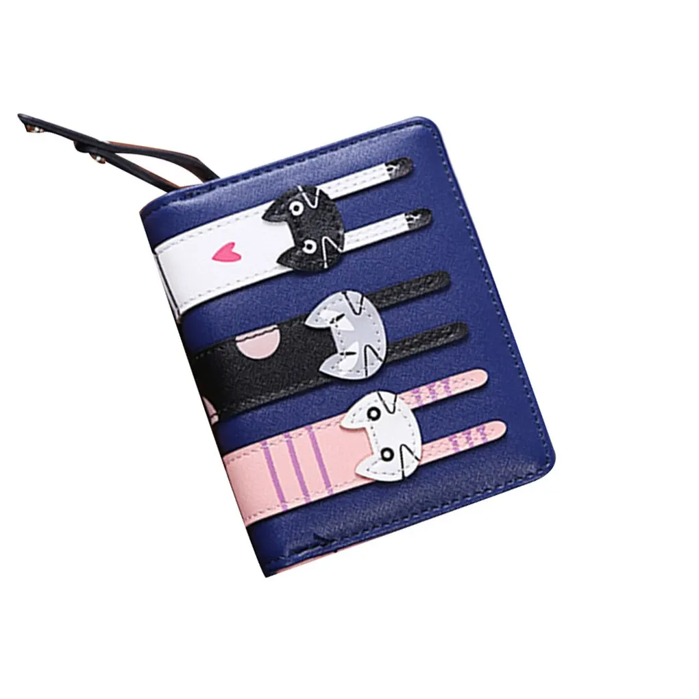 Дизайнерский брендовый роскошный женский розовый маленький функциональный короткий кошелек для девочек с милым мультяшным котом, кошелек с отделением для монет и карт - Цвет: Blue