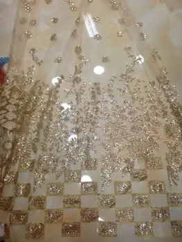 

high quality African French net tulle SH-022 Lace Fabric for party glued glitter sequins lace fabric