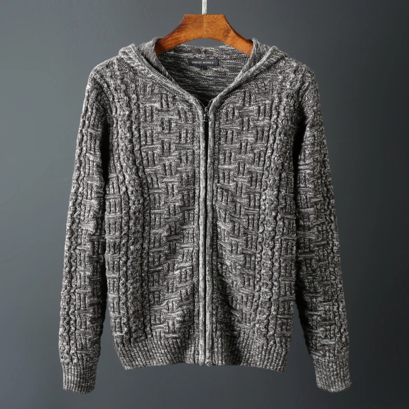 

British Style Autumn Male Casual Hooded Cardigan Knitted Men Big Sweater Super Large Fashion Loose Grey Blue Size M-2XL 3XL 4XL