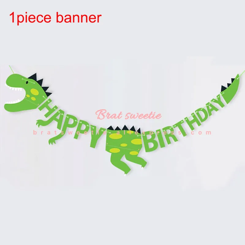 Динозавр вечерние воздушные шары одноразовые посуда набор «С Днем Рождения» баннер динозавр тематическая вечеринка на день рождения украшения Детские принадлежности сувениры - Цвет: Green DNS HBD banner