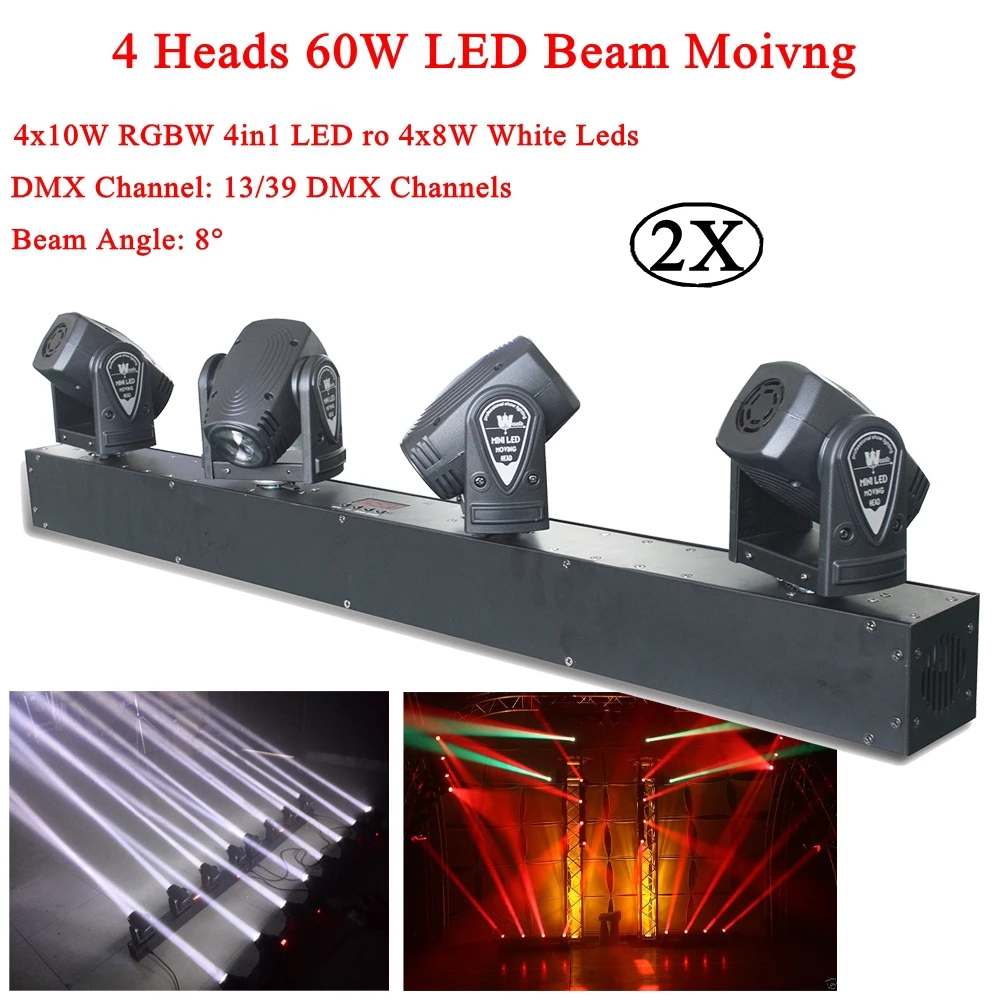 

4 Heads 60W RGBW ro White LED Mini Beam Moving Head Light Stage DJ Lighting DMX Sound Controller Party KTV Disco Projector Laser