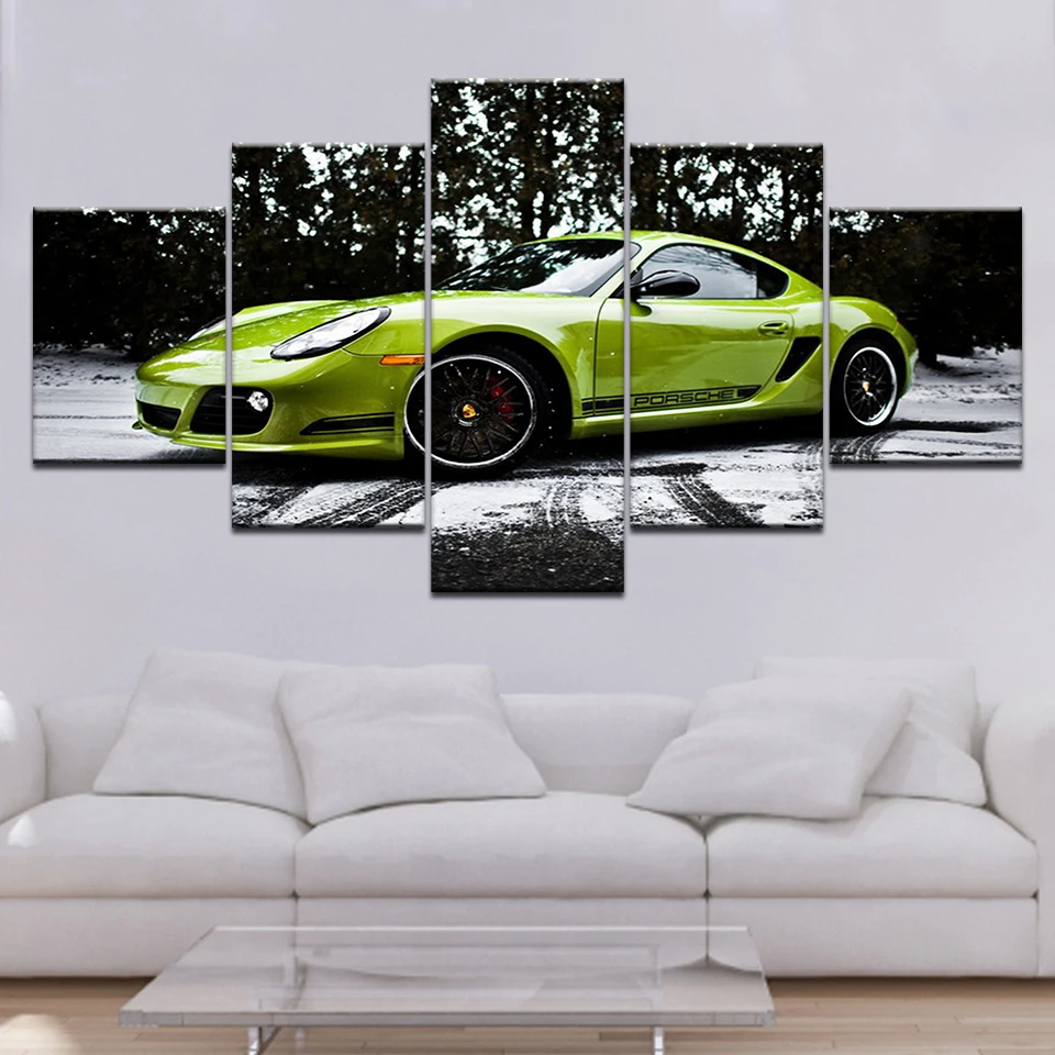 

The green sports car Pictures 5 Panels HD Print Wall Art modern Modular Poster art Canvas painting for Living Room Home Decor