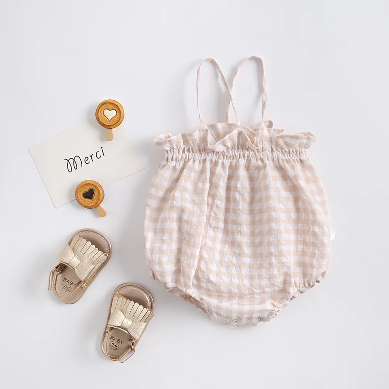 

Infant Toddler Girl Plaid Rompers Summer Kids 0-1yrs Summer Rompers