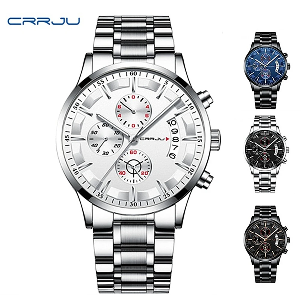 

relogio crrju fashion mens watches top brand luxury quartz watche men luxury Chronograph Stainless Steel Quartz Mens Wristwatch