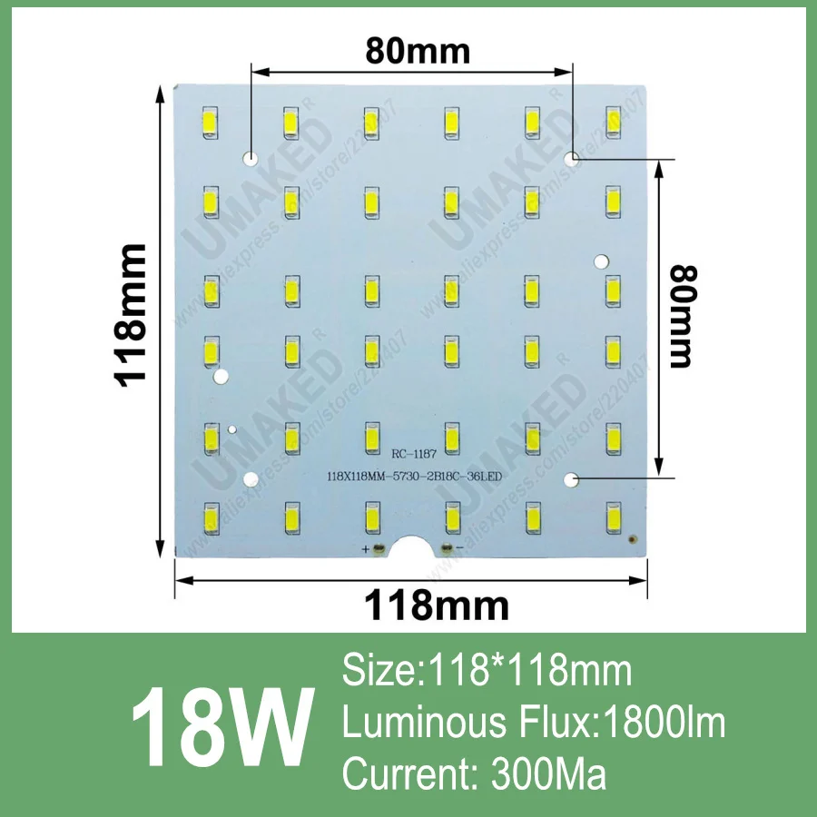 6 Вт 12 Вт 15 Вт 18 Вт светодиодный потолочный светильник, led pcb с 5730 для ламповый светильник, алюминиевая пластина с чипом smd5730 - Цвет корпуса: 18W 118mm