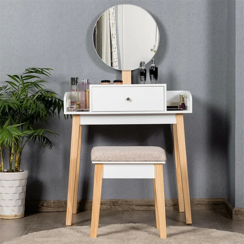 Us 151 85 45 Off Modern Women Wooden Makeup Dresser Vanity Desk For Bedroom Furniture Set Dressing Mirror Table Set With 1 Drawer Hw61311 In