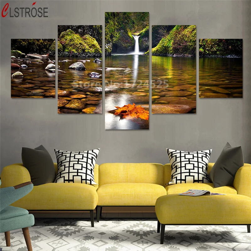 

CLSTROSE No Frame 5 Pcs Landscape Painting Modern Home Decor Canvas Wall Art Modular Pictures On The Wall For Living Room