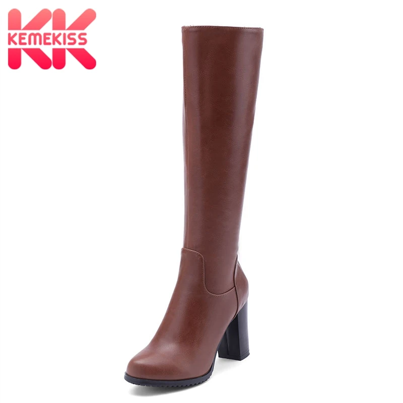 

KemeKiss 4 Color Size 34-43 Women Winter Shoes Zipper Knee Boots Fashion Sexy Long Boots Ladies Shoes Thick Heel Shoes Woman