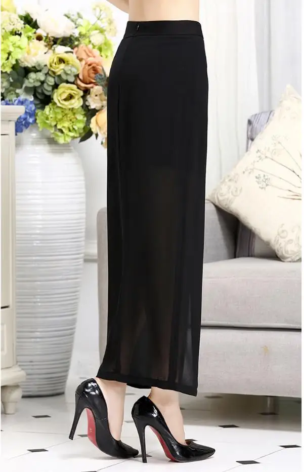Новая шифоновая раздельная юбка большого размера однотонная черная Повседневная ol длинная юбка женская