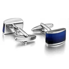 High Quality luxury Men's 2PCS Rhodium Plated Cufflinks Cats Eye Silver Blue Shirt Wedding Business 1 Pair Set free shipping