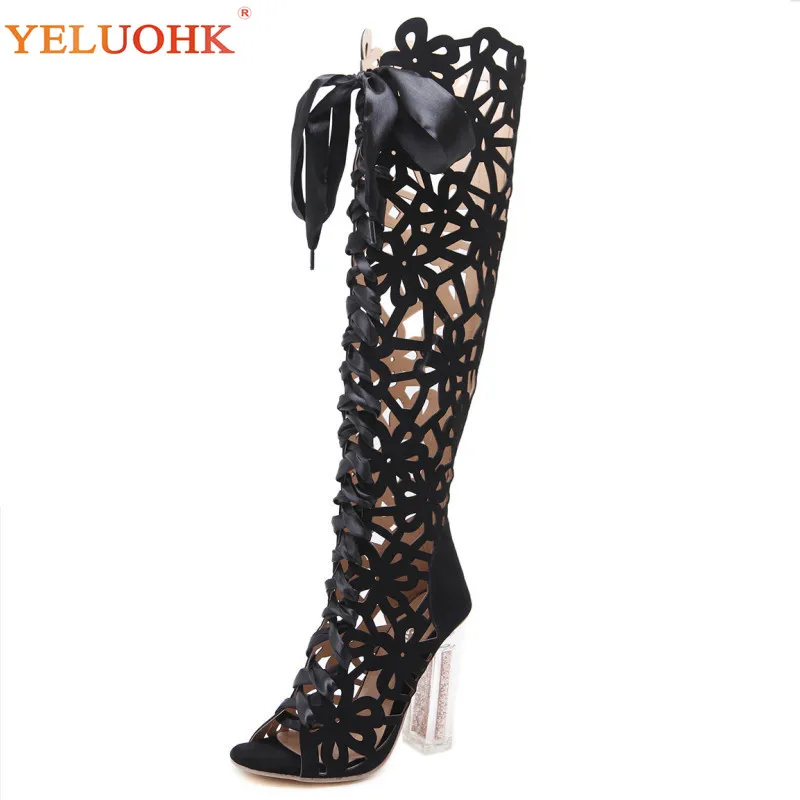 

Peep Toe Summer Boots Women Sexy Extreme High Heel Women Boots 12 CM High Quality