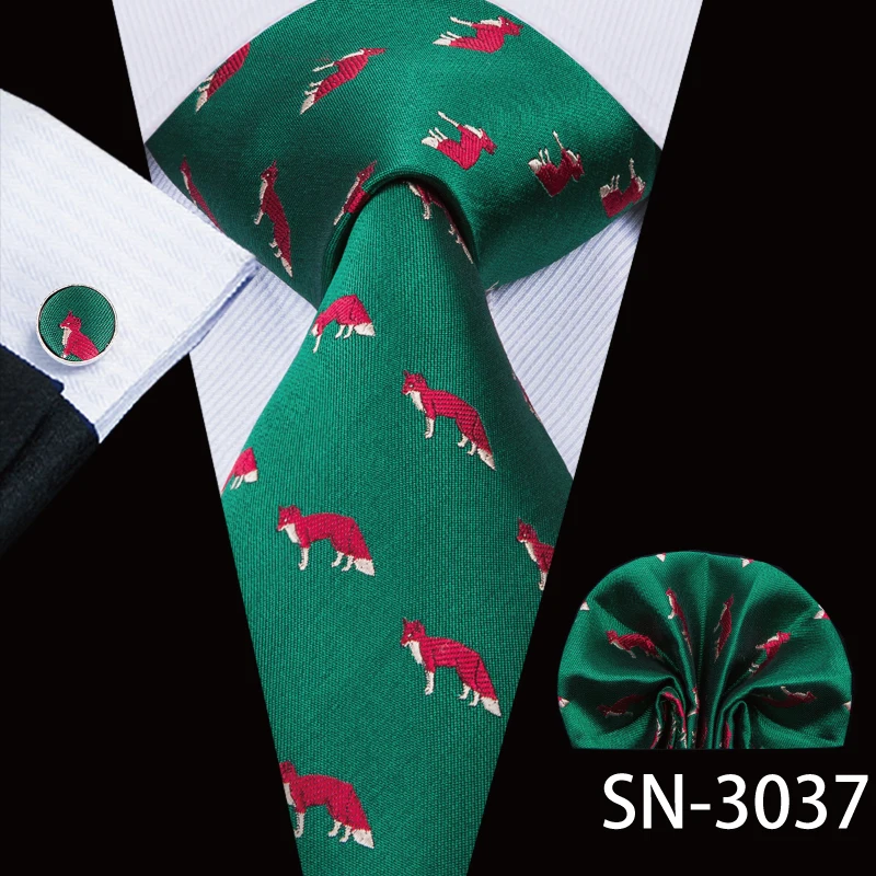 SN-3037 Hi-Tie, новинка, зеленые шелковые мужские галстуки для мужчин, 8,5 см, Классические мужские галстуки для свадебной вечеринки, набор, животные, полосатый галстук на шею и носовые платки - Цвет: SN-3037
