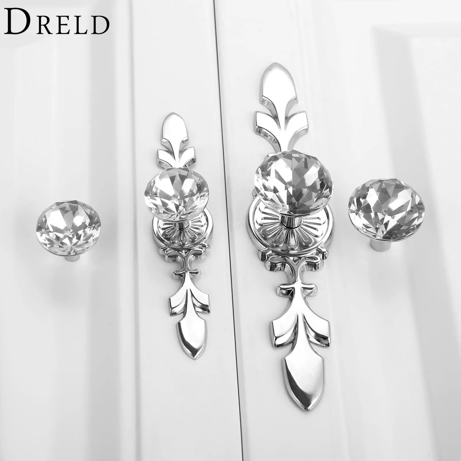 DRELD 1Pc Glass Dresser Knob Furniture Handle Crystal Cabinet Knobs and Handles Rhinestone Drawer Door Handle Furniture Hardware