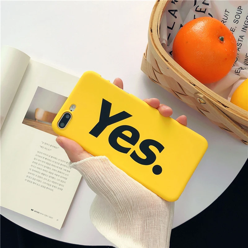 

Fashion Yellow Hard PC phone Case For iphone X 8 6 6s plus Cover For iphone 7 Case Simple YES Letter Print Protect Cases Coque