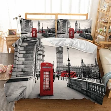 3D druck Bettwäsche set London Stadt Landschaft Big Ben Roten Telefonzelle Bus Print Bett Set Quilt Duvet Abdeckung + kissenbezug