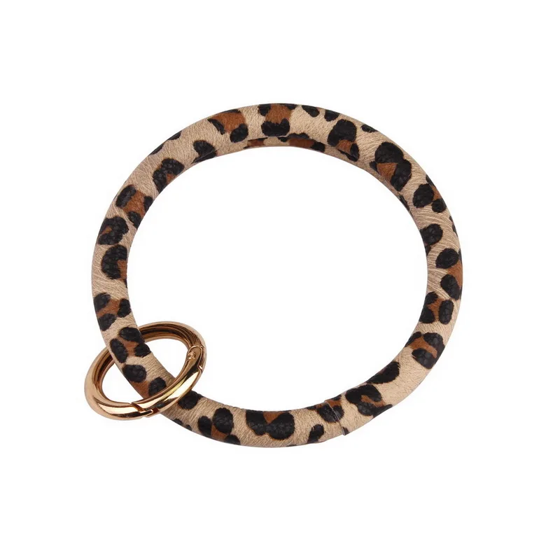 

ZWPON 2019 Hot Sale Monogram Printed PU Leather Circle Bracelets Wristlet Bag Car Fob Holder Bangles Key Chain Rings Wholesale