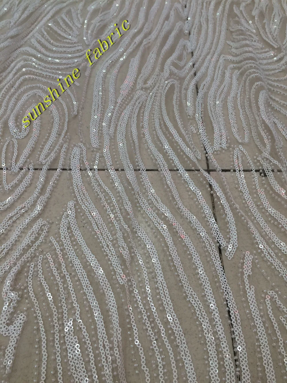 

Wholesale 2017 Latest white African French Net Wedding Lace Fabric with sequins beads High Quality African Tulle Lace Fabric