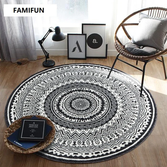 

Nordic Round Carpets For Living Room Home Bedroom Rugs And Carpets Computer Chair Floor Mat Cloakroom/National Style Carpet.