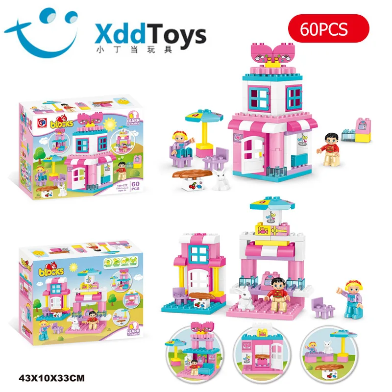 

Rotary Building Block Development Intelligence Villa 60 Girl Pink Particles 3-4-5 Years Old